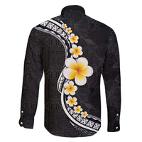 Pacific Hibiscus and Plumeria with Tapa Pattern Family Matching Mermaid Dress and Hawaiian Shirt Black Color LT03 - Polynesian Pride