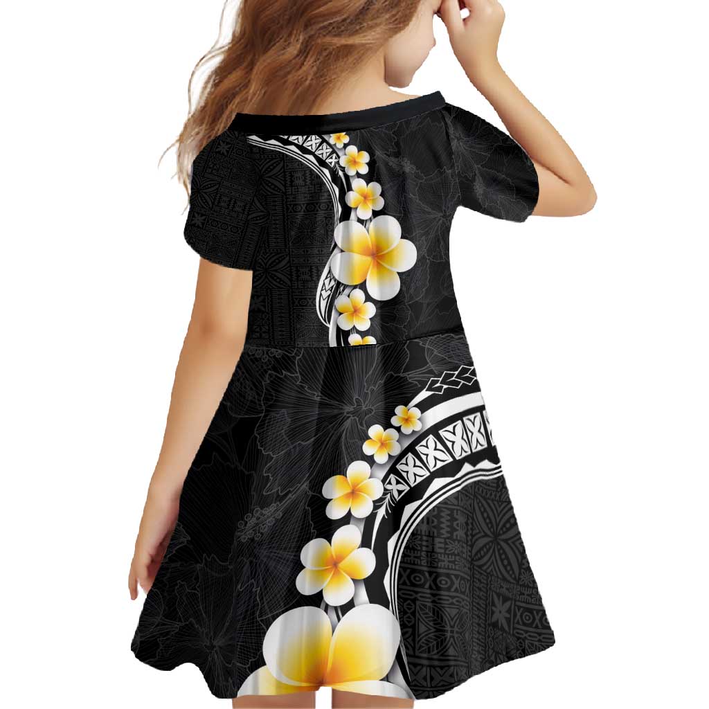 Pacific Hibiscus and Plumeria with Tapa Pattern Family Matching Tank Maxi Dress and Hawaiian Shirt Black Color LT03 - Polynesian Pride
