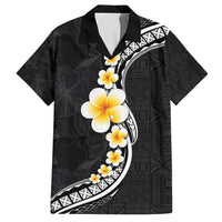 Pacific Hibiscus and Plumeria with Tapa Pattern Family Matching Tank Maxi Dress and Hawaiian Shirt Black Color LT03 Dad's Shirt - Short Sleeve Black - Polynesian Pride