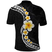 Pacific Hibiscus and Plumeria with Tapa Pattern Polo Shirt Black Color