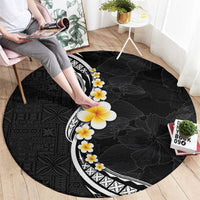 Pacific Hibiscus and Plumeria with Tapa Pattern Round Carpet Black Color LT03 - Polynesian Pride