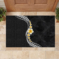 Pacific Hibiscus and Plumeria with Tapa Pattern Rubber Doormat Black Color LT03 Black - Polynesian Pride