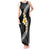 Pacific Hibiscus and Plumeria with Tapa Pattern Tank Maxi Dress Black Color