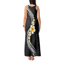 Pacific Hibiscus and Plumeria with Tapa Pattern Tank Maxi Dress Black Color