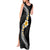 Pacific Hibiscus and Plumeria with Tapa Pattern Tank Maxi Dress Black Color