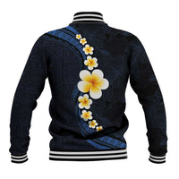 Pacific Hibiscus and Plumeria with Tapa Pattern Baseball Jacket Dark Blue Color LT03 - Polynesian Pride