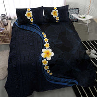 Pacific Hibiscus and Plumeria with Tapa Pattern Bedding Set Dark Blue Color LT03 - Polynesian Pride