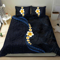 Pacific Hibiscus and Plumeria with Tapa Pattern Bedding Set Dark Blue Color LT03 - Polynesian Pride