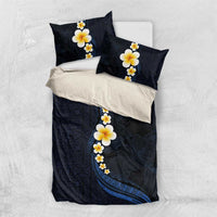 Pacific Hibiscus and Plumeria with Tapa Pattern Bedding Set Dark Blue Color LT03 US Twin 172cm x 218cm Blue - Polynesian Pride