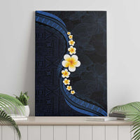 Pacific Hibiscus and Plumeria with Tapa Pattern Canvas Wall Art Dark Blue Color