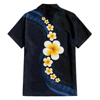 Pacific Hibiscus and Plumeria with Tapa Pattern Family Matching Tank Maxi Dress and Hawaiian Shirt Dark Blue Color LT03 - Polynesian Pride