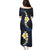 Pacific Hibiscus and Plumeria with Tapa Pattern Puletasi Dark Blue Color