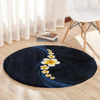 Pacific Hibiscus and Plumeria with Tapa Pattern Round Carpet Dark Blue Color LT03 - Polynesian Pride