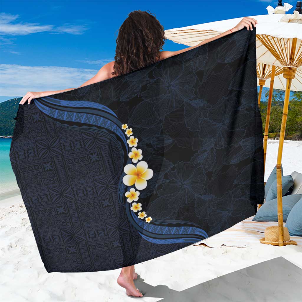 Pacific Hibiscus and Plumeria with Tapa Pattern Sarong Dark Blue Color LT03 One Size 44 x 66 inches Blue - Polynesian Pride