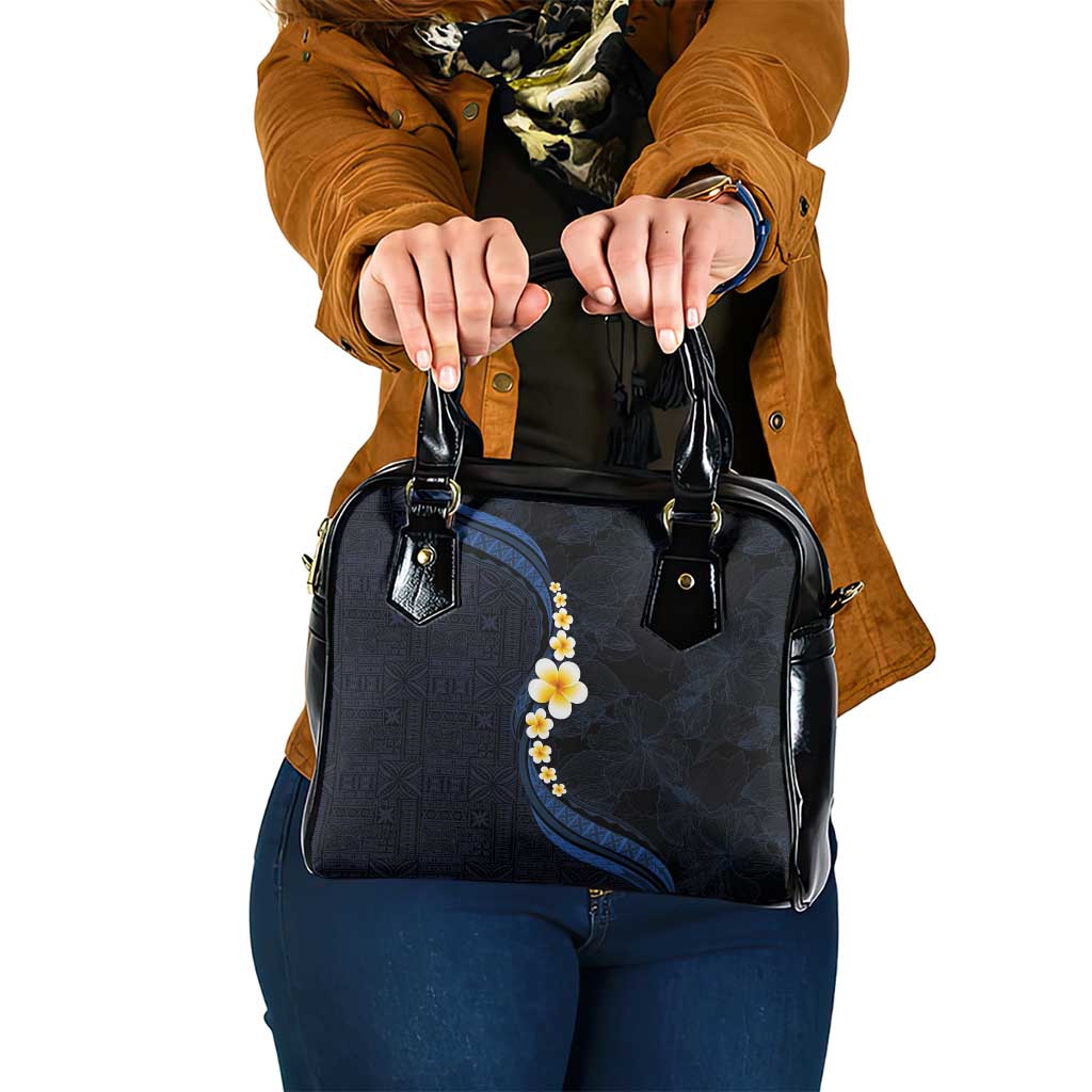 Pacific Hibiscus and Plumeria with Tapa Pattern Shoulder Handbag Dark Blue Color LT03 One Size Blue - Polynesian Pride
