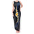 Pacific Hibiscus and Plumeria with Tapa Pattern Tank Maxi Dress Dark Blue Color