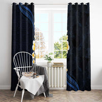 Pacific Hibiscus and Plumeria with Tapa Pattern Window Curtain Dark Blue Color