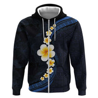 Pacific Hibiscus and Plumeria with Tapa Pattern Zip Hoodie Dark Blue Color LT03 Zip Hoodie Blue - Polynesian Pride