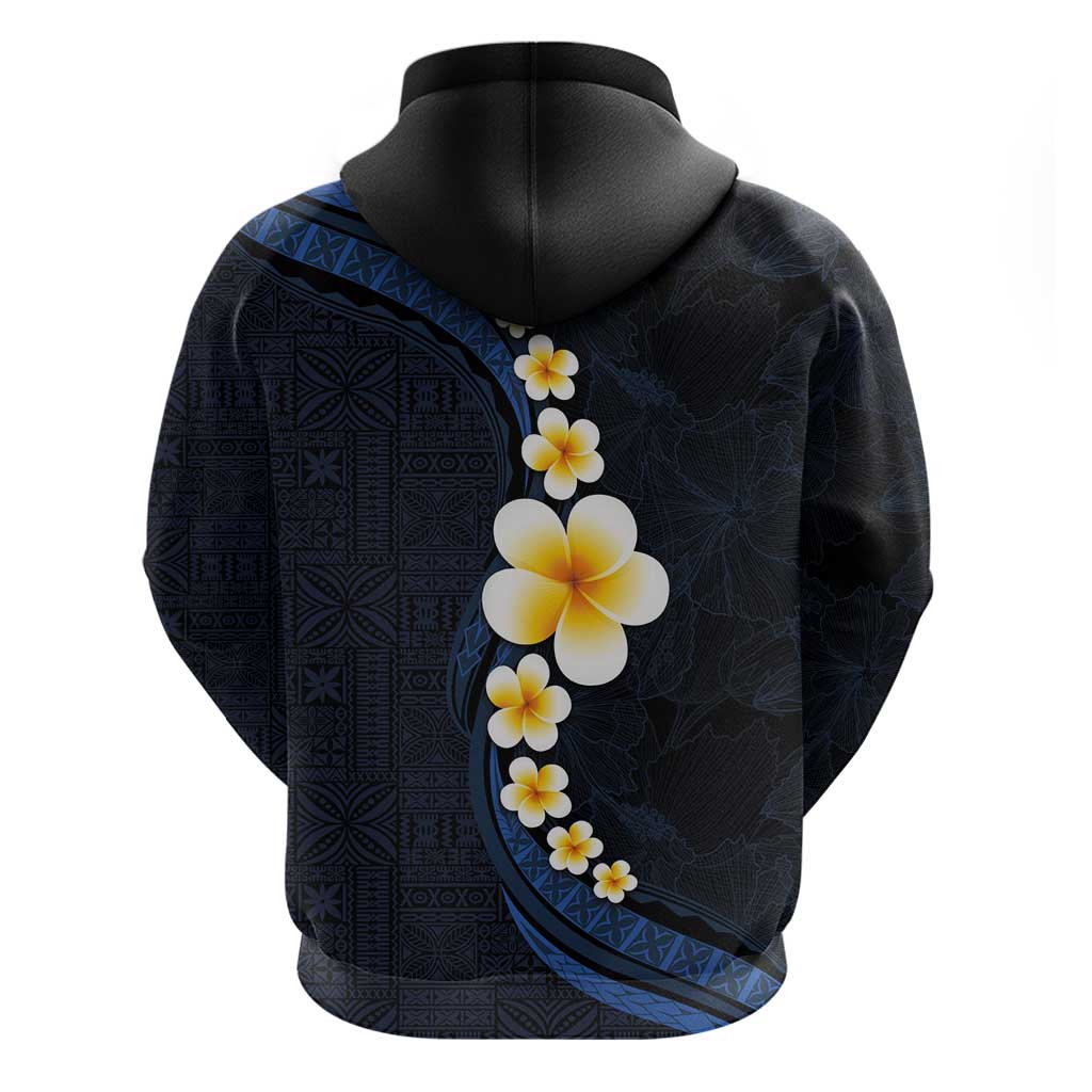 Pacific Hibiscus and Plumeria with Tapa Pattern Zip Hoodie Dark Blue Color LT03 - Polynesian Pride