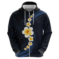 Pacific Hibiscus and Plumeria with Tapa Pattern Zip Hoodie Dark Blue Color LT03 - Polynesian Pride
