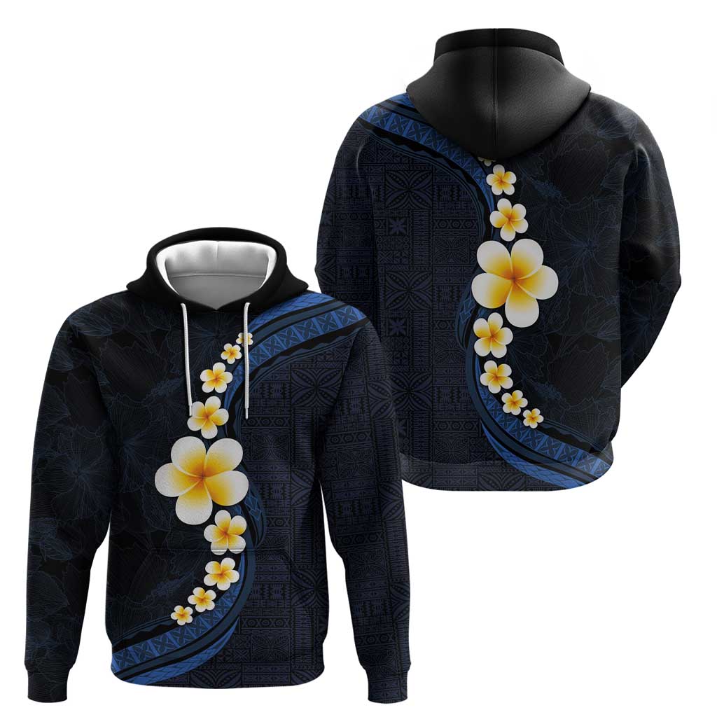 Pacific Hibiscus and Plumeria with Tapa Pattern Zip Hoodie Dark Blue Color LT03 - Polynesian Pride