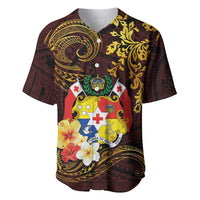 Tonga Ngatu and Hibiscus with Polynesian Tattoo Baseball Jersey Gold and Oxblood Color LT03 Oxblood - Polynesian Pride