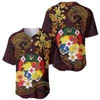 Tonga Ngatu and Hibiscus with Polynesian Tattoo Baseball Jersey Gold and Oxblood Color LT03 - Polynesian Pride