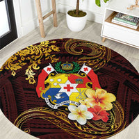 Tonga Ngatu and Hibiscus with Polynesian Tattoo Round Carpet Gold and Oxblood Color LT03 Oxblood - Polynesian Pride