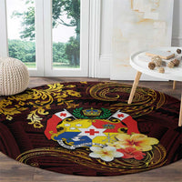 Tonga Ngatu and Hibiscus with Polynesian Tattoo Round Carpet Gold and Oxblood Color LT03 - Polynesian Pride