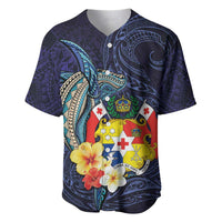Tonga Vava'u Humpback Whale Blue Water Baseball Jersey Polynesian Hibiscus Flowers LT03 Blue - Polynesian Pride