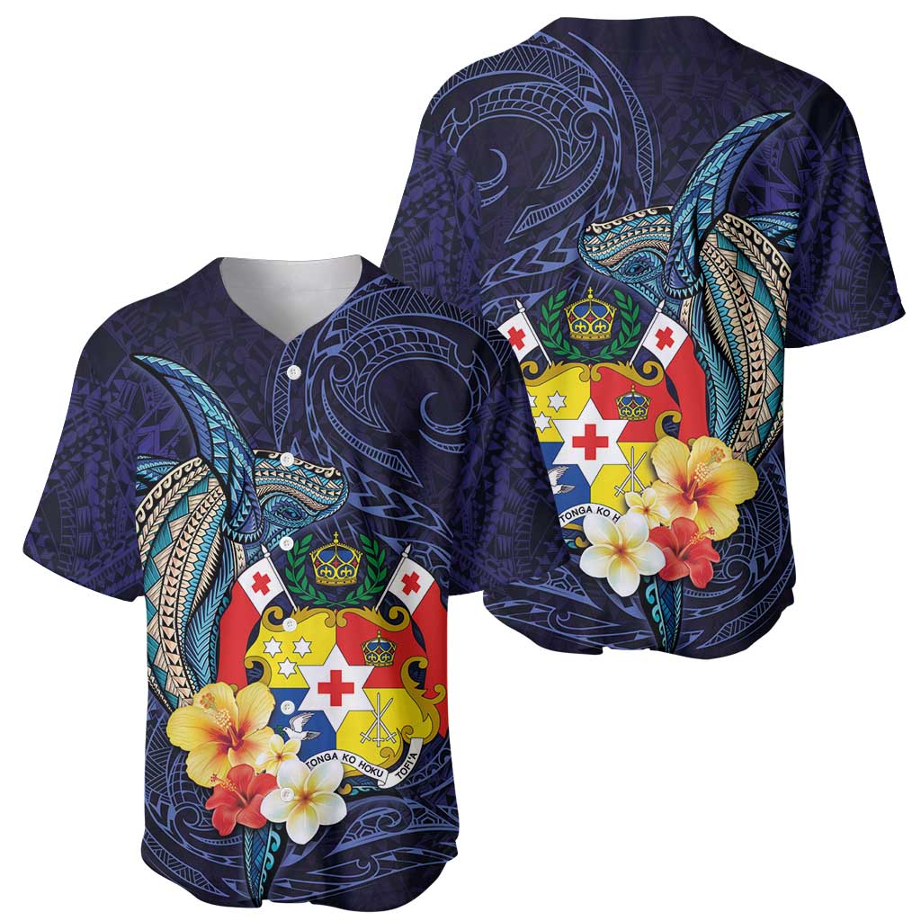 Tonga Vava'u Humpback Whale Blue Water Baseball Jersey Polynesian Hibiscus Flowers LT03 - Polynesian Pride
