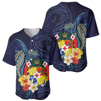 Tonga Vava'u Humpback Whale Blue Water Baseball Jersey Polynesian Hibiscus Flowers LT03 - Polynesian Pride