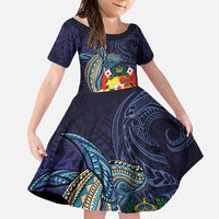 Tonga Vava'u Humpback Whale Blue Water Family Matching Mermaid Dress and Hawaiian Shirt Polynesian Hibiscus Flowers LT03 Daughter's Dress Blue - Polynesian Pride