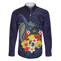 Tonga Vava'u Humpback Whale Blue Water Family Matching Mermaid Dress and Hawaiian Shirt Polynesian Hibiscus Flowers LT03 Dad's Shirt - Long Sleeve Blue - Polynesian Pride