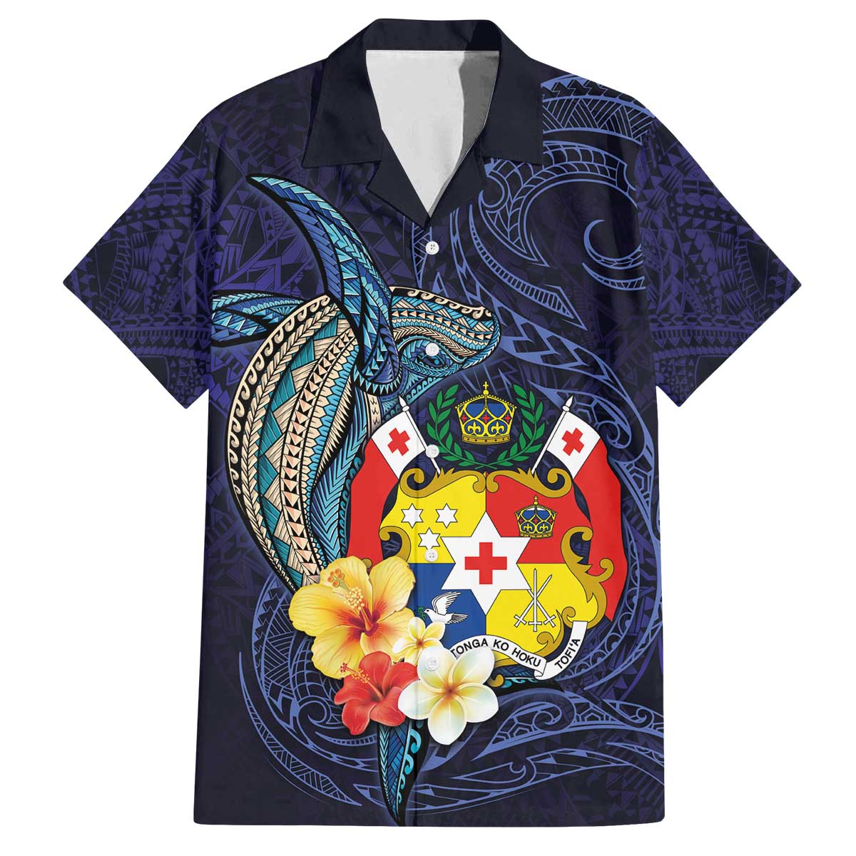 Tonga Vava'u Humpback Whale Blue Water Family Matching Off The Shoulder Long Sleeve Dress and Hawaiian Shirt Polynesian Hibiscus Flowers LT03 Dad's Shirt - Short Sleeve Blue - Polynesian Pride