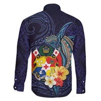 Tonga Vava'u Humpback Whale Blue Water Family Matching Off The Shoulder Long Sleeve Dress and Hawaiian Shirt Polynesian Hibiscus Flowers LT03 - Polynesian Pride