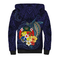 Tonga Vava'u Humpback Whale Blue Water Sherpa Hoodie Polynesian Hibiscus Flowers