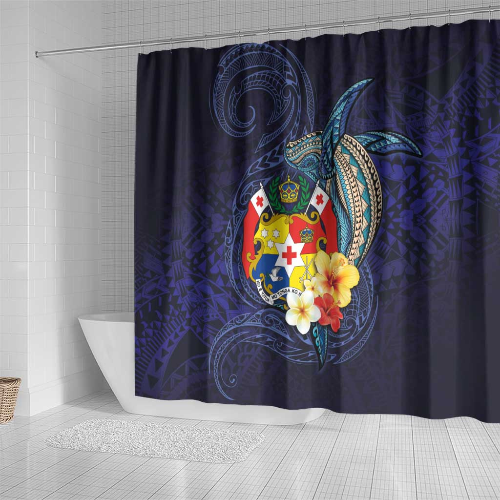 Tonga Vava'u Humpback Whale Blue Water Shower Curtain Polynesian Hibiscus Flowers LT03 - Polynesian Pride