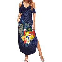 Tonga Vava'u Humpback Whale Blue Water Summer Maxi Dress Polynesian Hibiscus Flowers LT03 Women Blue - Polynesian Pride