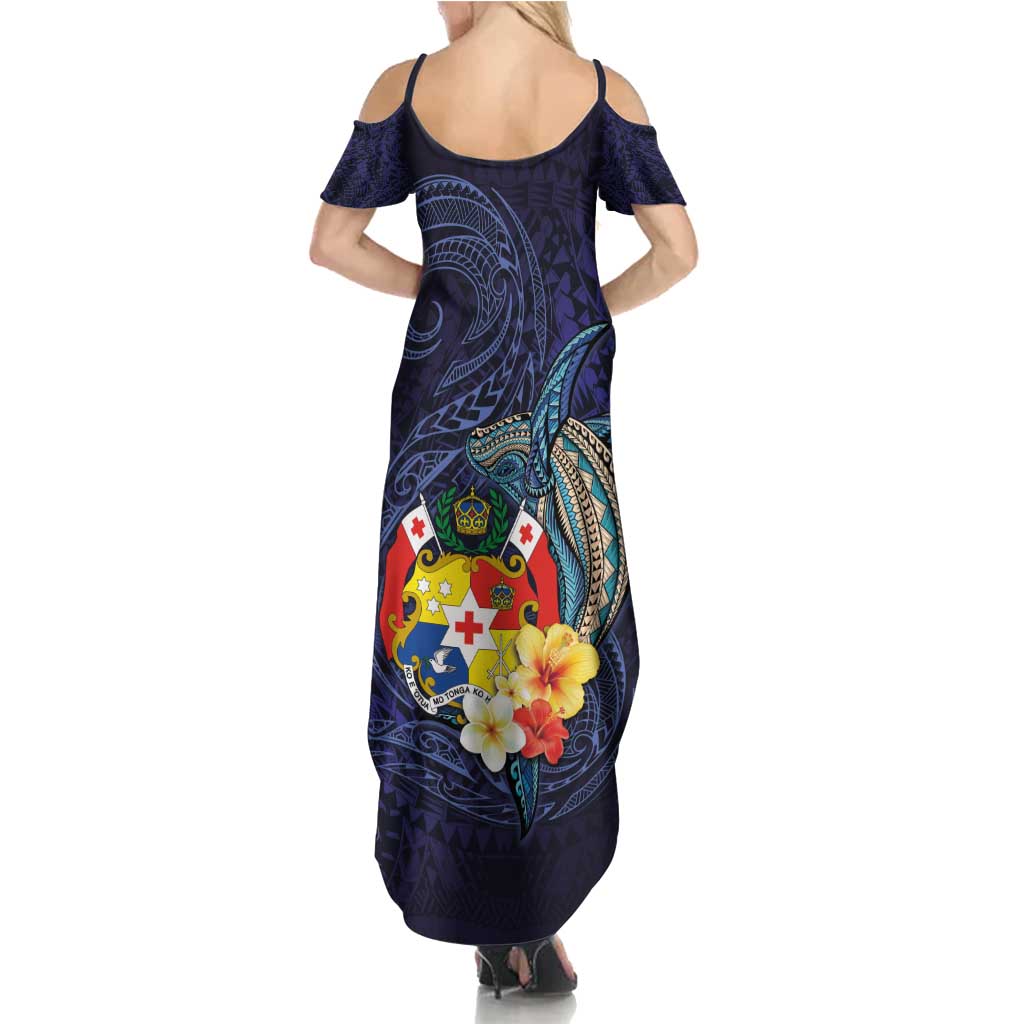 Tonga Vava'u Humpback Whale Blue Water Summer Maxi Dress Polynesian Hibiscus Flowers LT03 - Polynesian Pride