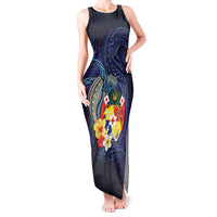 Tonga Vava'u Humpback Whale Blue Water Tank Maxi Dress Polynesian Hibiscus Flowers LT03 Women Blue - Polynesian Pride