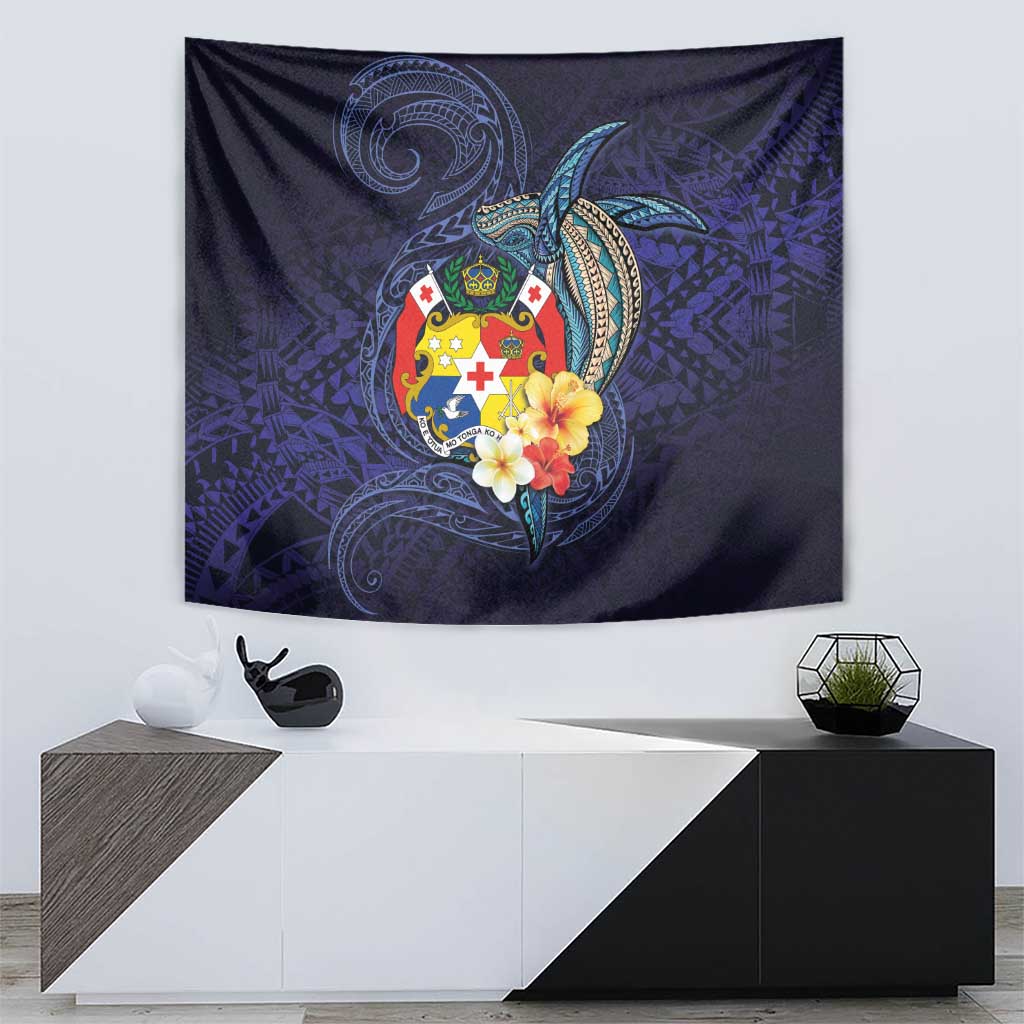 Tonga Vava'u Humpback Whale Blue Water Tapestry Polynesian Hibiscus Flowers