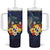Tonga Vava'u Humpback Whale Blue Water Tumbler With Handle Polynesian Hibiscus Flowers