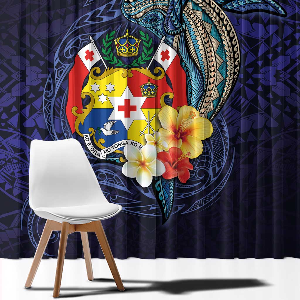 Tonga Vava'u Humpback Whale Blue Water Window Curtain Polynesian Hibiscus Flowers