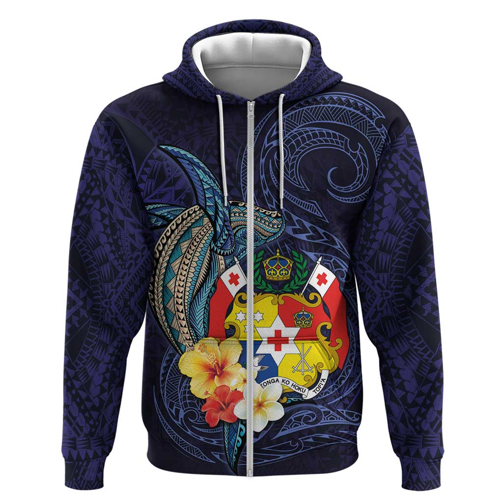 Tonga Vava'u Humpback Whale Blue Water Zip Hoodie Polynesian Hibiscus Flowers LT03 Zip Hoodie Blue - Polynesian Pride
