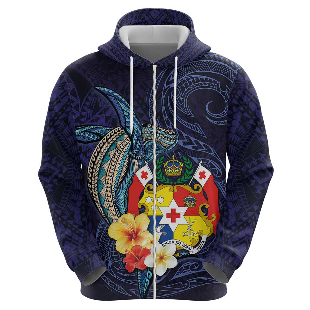 Tonga Vava'u Humpback Whale Blue Water Zip Hoodie Polynesian Hibiscus Flowers LT03 - Polynesian Pride