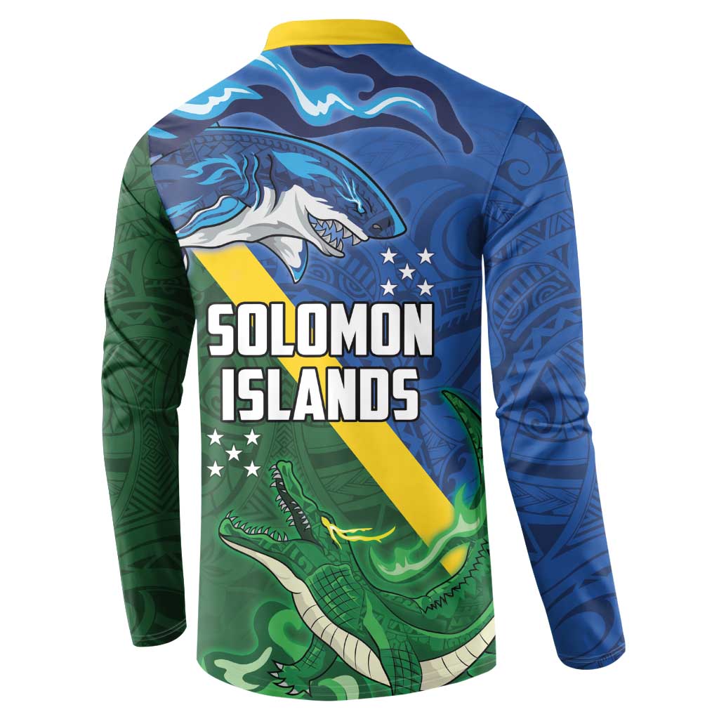 Solomon Islands Polynesian Tribal Shark and Crocodile Button Sweatshirt