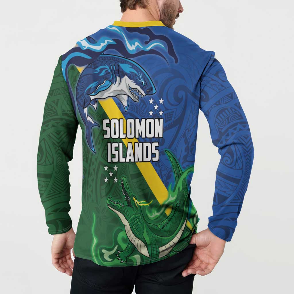 Solomon Islands Polynesian Tribal Shark and Crocodile Button Sweatshirt