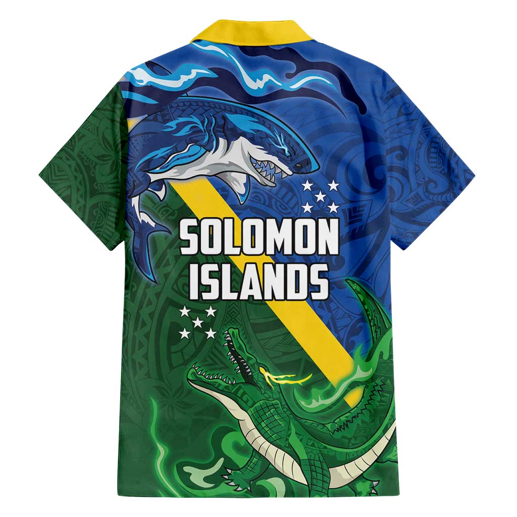 Solomon Islands Polynesian Tribal Shark and Crocodile Family Matching Off Shoulder Maxi Dress and Hawaiian Shirt