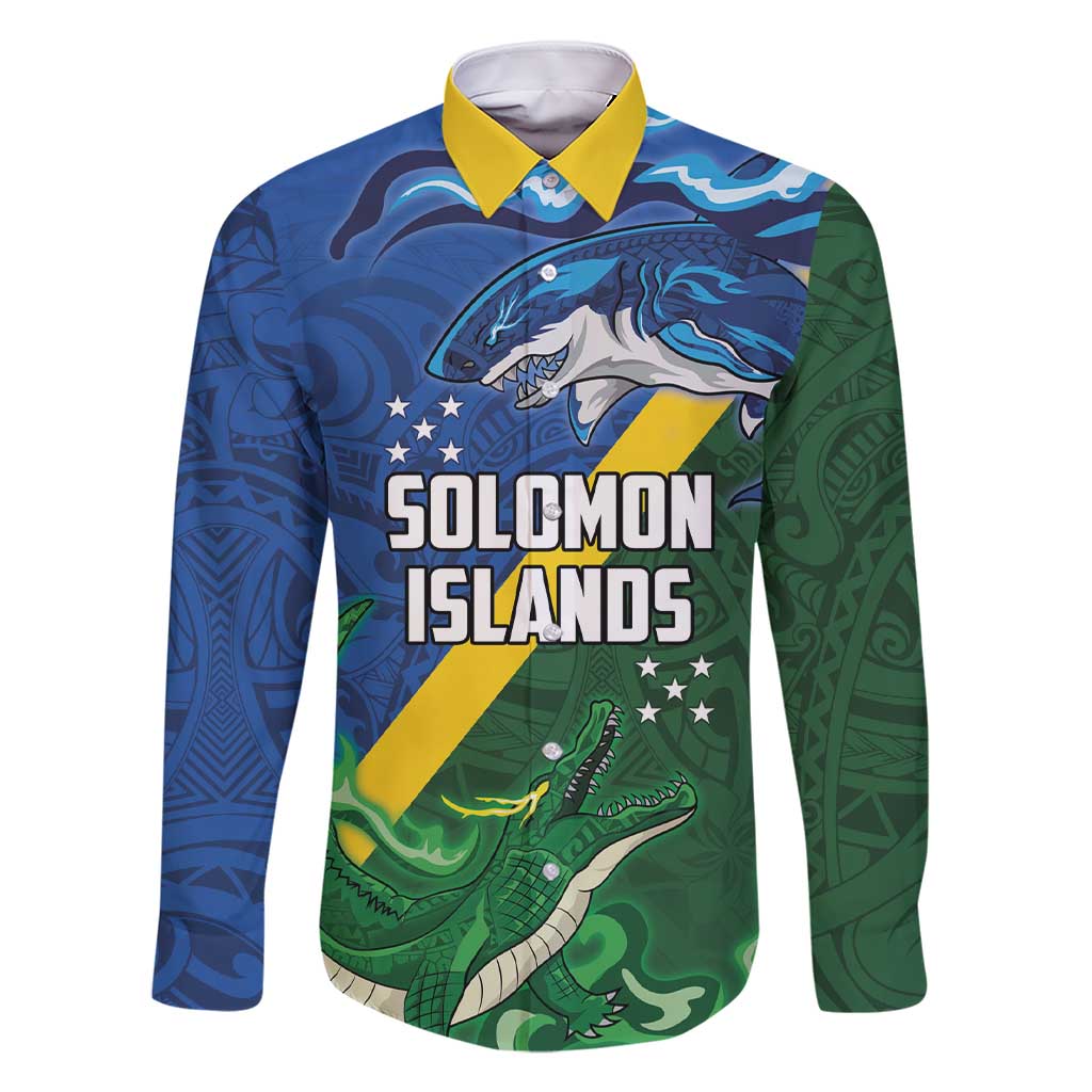 Solomon Islands Polynesian Tribal Shark and Crocodile Family Matching Short Sleeve Bodycon Dress and Hawaiian Shirt